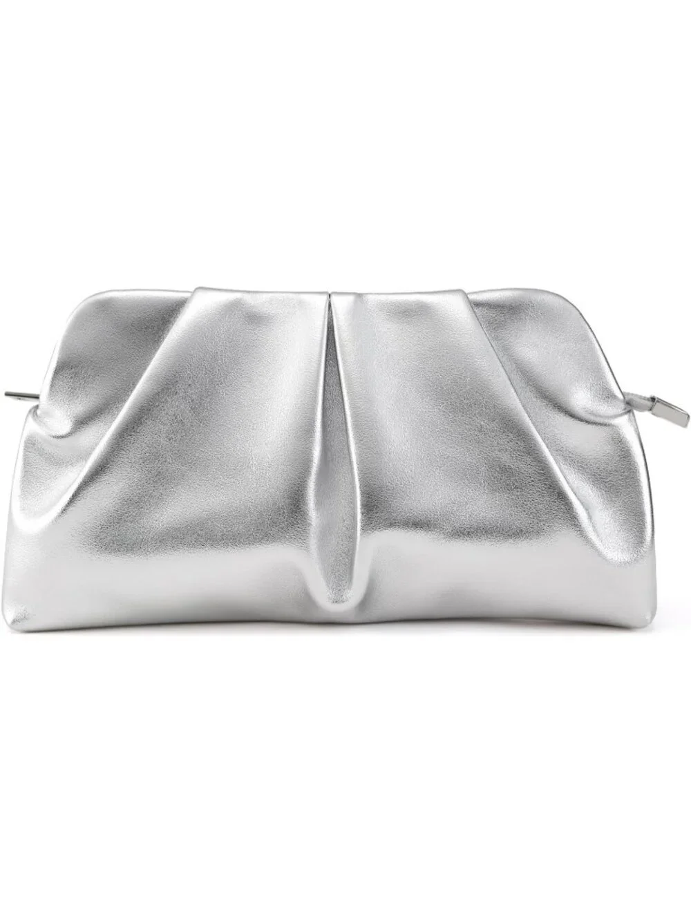 Women's Silver Pleated Pu Clutch Purse For Dressy With Chain Formal Handbag